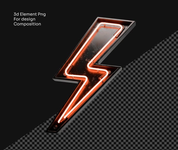 ELEMENTO 3D RAIO COM NEON FLASH METÁLICO PNG