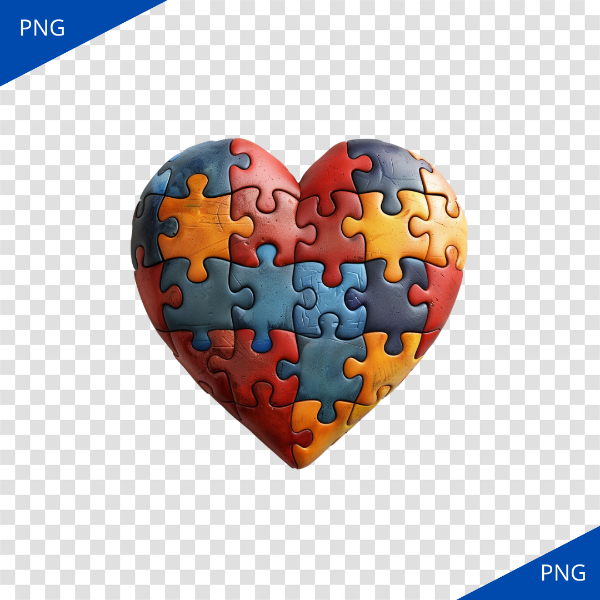 CORAÇÃO DE QUEBRA-CABEÇA COLORIDO - PNG