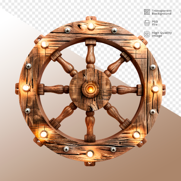 RODA DE MADEIRA COM LUZ - ELEMENTO 3D PARA COMPOSIÇÃO - WOOD