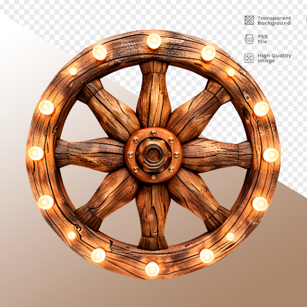 RODA DE MADEIRA COM LUZ - ELEMENTO 3D PARA COMPOSIÇÃO - WOOD