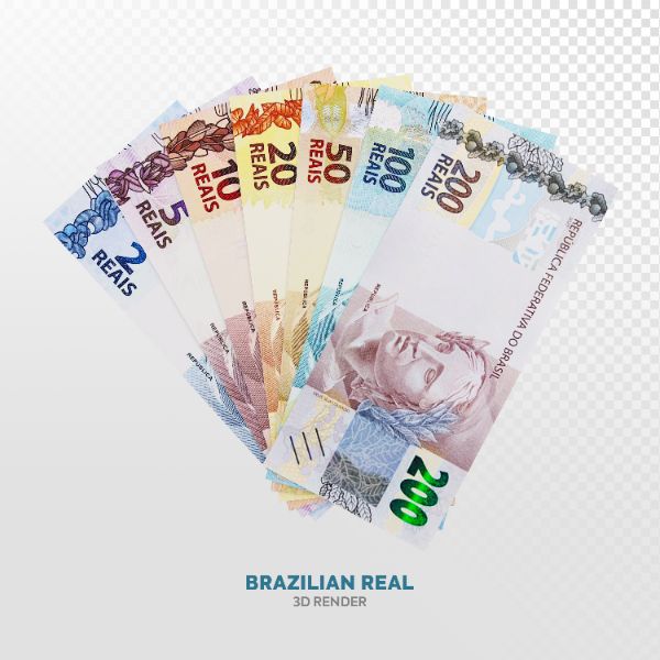 NOTAS DE REAIS DINHEIRO BRASILEIRO ELEMENTO 3D REALISTA