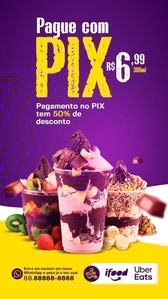 STORY DESCONTO DE 50% NO SEU AÇAÍ AÇAITERIA SOCIAL MEDIA PSD EDITÁVEL