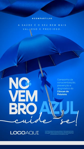 NOVEMBRO AZUL GUARDA GUARDA CHUVA E LAÇO SOCIAL MEDIA FLYER PSD EDITÁVEL STORY