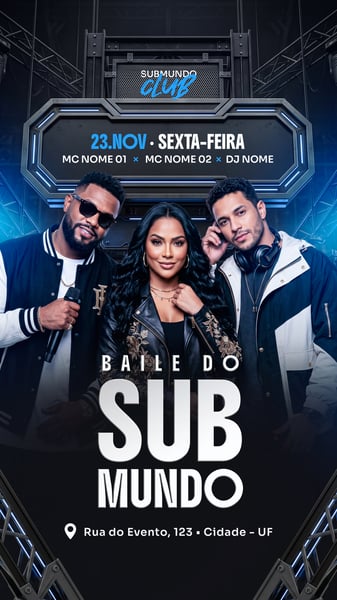 Story Editável de Festa Funk com Palco Azul e Artistas
