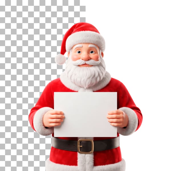 PAPAI NOEL SEGURANDO PLACA DE PAPEL