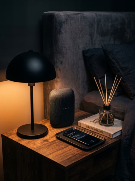 CABECEIRA DE CAMA COM APENAS A LUZ DO ABAJUR 1