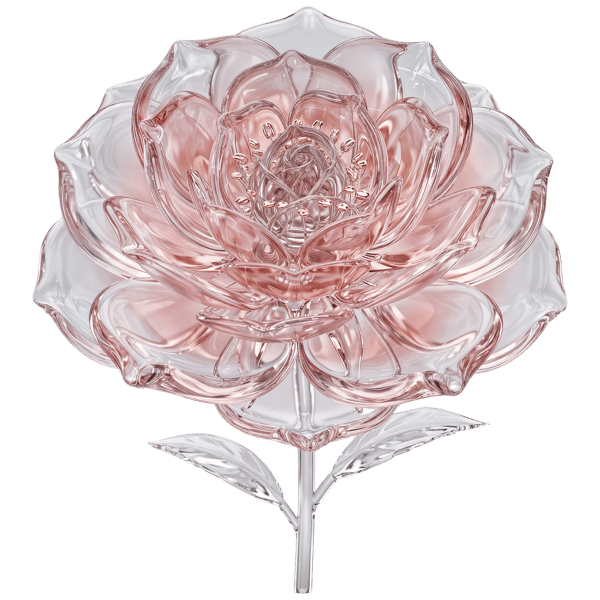 GLASS FLOWER SCULPTURE WITH PINK TRANSLÚCIDO PETALS ON A STEM