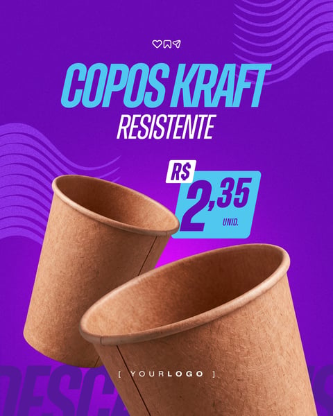 COPOS DE PAPEL KRAFT RESISTENTE DESCARTÁVEIS ECOLÓGICOS PSD EDITÁVEL
