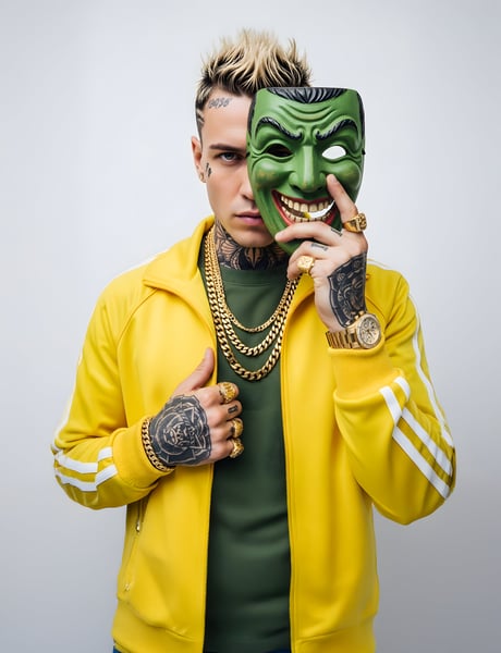 CANTOR DE FUNK USANDO MOLETOM AMARELO COM A MÁSCARA VERDE 01
