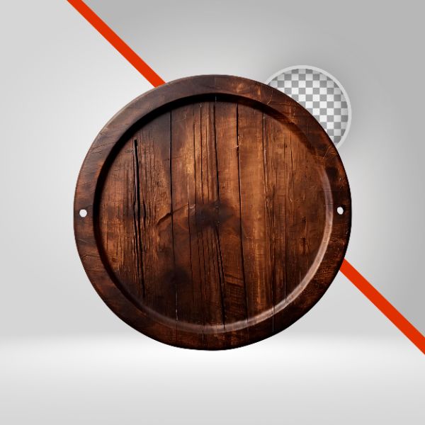CÍRCULO DE MADEIRA 3D, ELEMENTO PNG, ELIPSE PARA TEXTO, TÁBUA DE MADEIRA, AÇOUGUE, BANDEJA, SERTANEJO, RODA 3D-IA