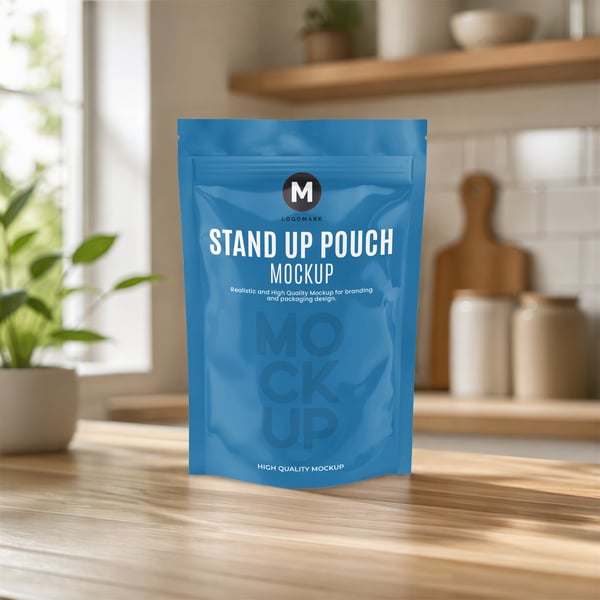 EMBALAGEM COM SUPORTE EM PÉ PSD EDITÁVEL MOCKUP