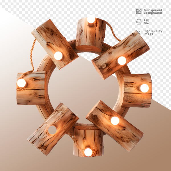 CÍRCULO DE MADEIRA COM LUZ - ELEMENTO 3D PARA COMPOSIÇÃO - WOOD