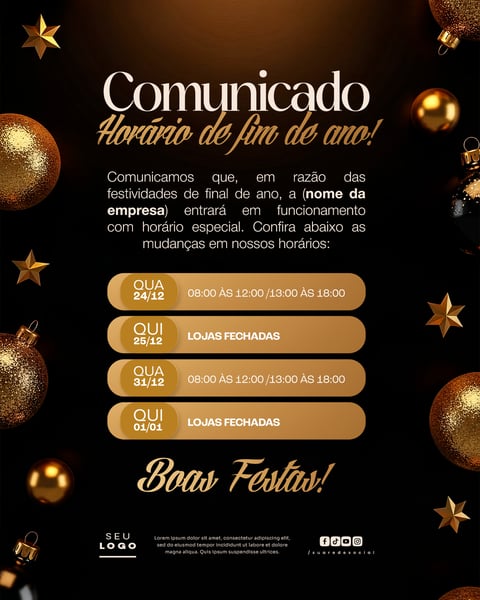 HORÁRIO ESPECIAL RECESSO FINAL DE ANO SOCIAL MEDIA PSD EDITÁVEL 4