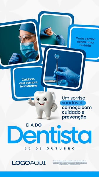 DIA DO DENTISTA AZUL E BRANCO SOCIAL MEDIA FLYER PSD EDITÁVEL STORY