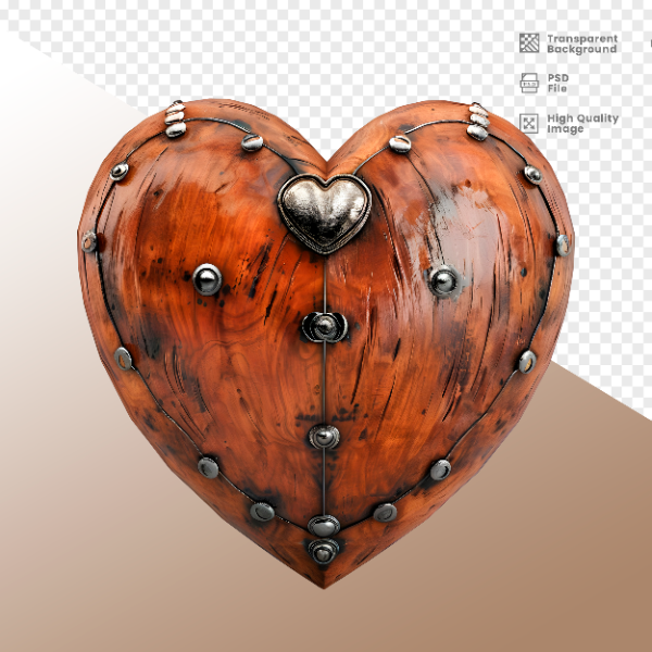 CORAÇÃO FERRO E MADEIRA  ELEMENTO 3D PARA COMPOSIÇÃO - HEART