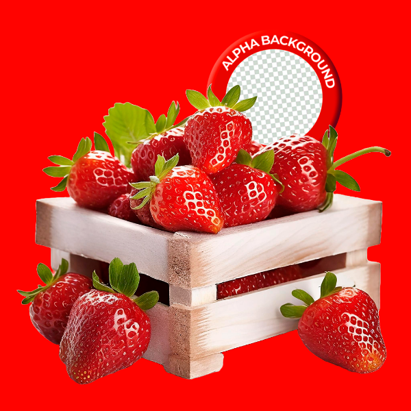 ELEMENTO CAIXOTE COM MORANGO PARA COMPOSIÇÃO PNG TRANSPARENTE SEM FUNDO