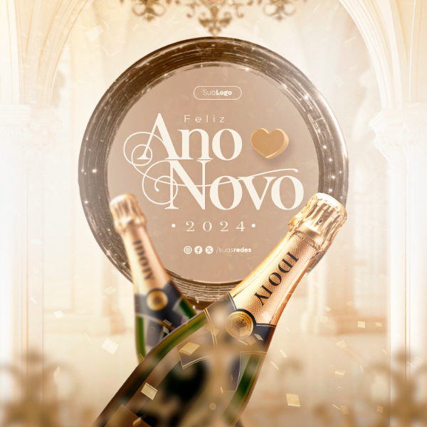 FELIZ ANO NOVO 2024 RÉVEILLON LUXO GOLD SOCIAL MEDIA POST