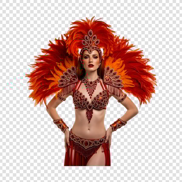 MULHER RUIVA BONITA COM FANTASIA DO CARNAVAL VERMELHA 1