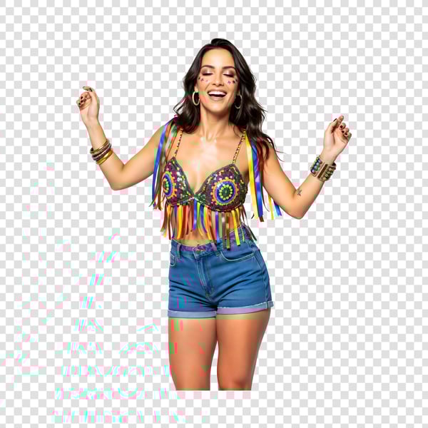 MULHER COM ABADÁ DE CARNAVAL USANDO SHORTS JEANS 1