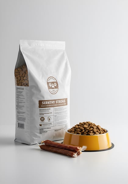 UM SACO DE RAÇÃO COM UMA TIGELA CHEIA DE RAÇÃO PARA PETS 2