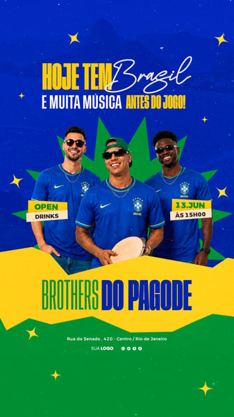 FLYER EVENTO PAGODE SAMBA COPA DO MUNDO BRASIL SHOW FUTEBOL BAILE ELETRÔNICO FESTA STORY