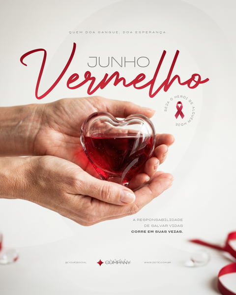 CAMPANHA DE DOAÇÃO DE SANGUE JUNHO VERMELHO SOCIAL MEDIA PSD EDITÁVEL 1