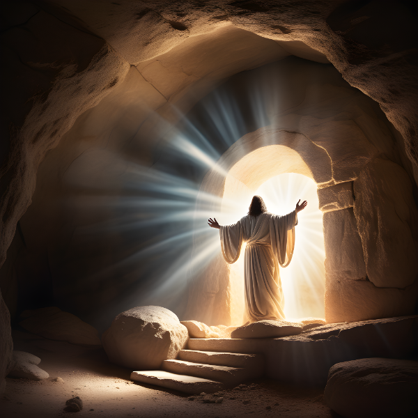 IMAGEM BÍBLICA CAPTURANDO A RESSURREIÇÃO COM UM BELO JOGO DE LUZ