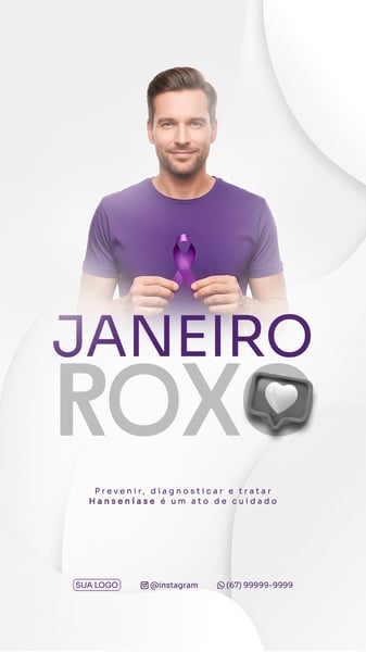 FLYER REDE SOCIAL JANEIRO ROXO CONSCIENTIZAÇÃO DO COMBATE A HANSENÍASE PSD STORY 2