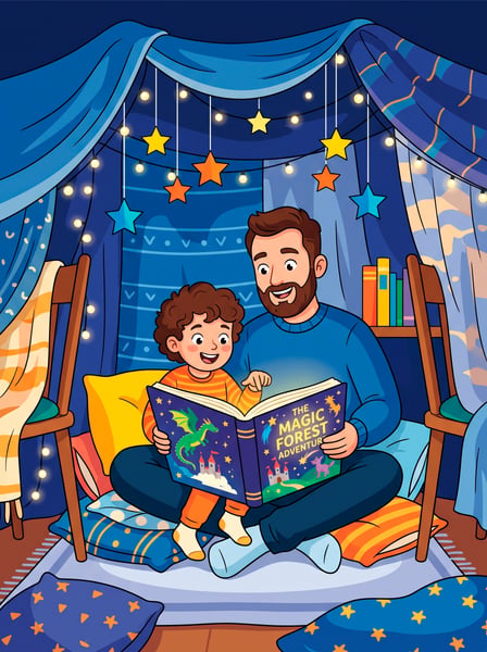 IMAGEM PARA COMPOSIÇÃO PAI E FILHA LENDO HISTÓRIA JUNTOS