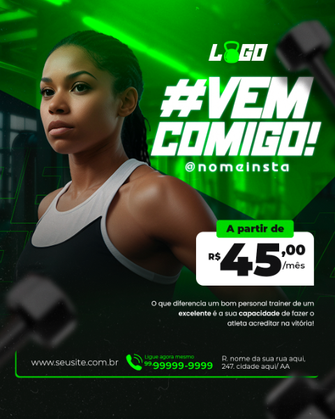 ACADEMIA VEM TREINAR COMIGO PERSONAL TRAINER  SOCIAL MEDIA PSD