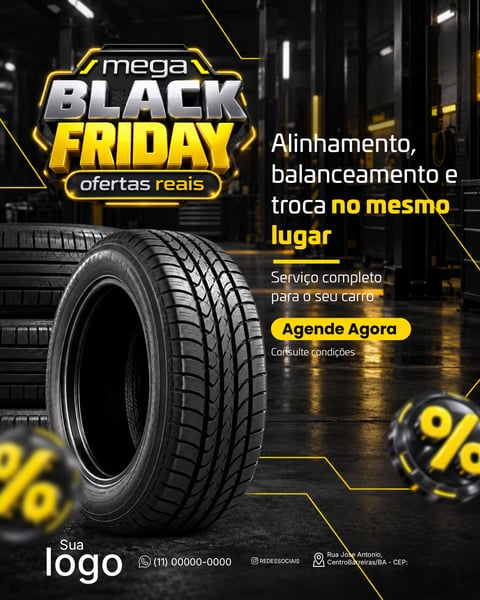 BLACK Black Friday ofertas de pneus de Carros Social Media PSD Editável 2