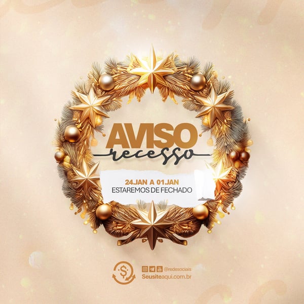 AVISO INFORME HORÁRIO COMUNICADO FELIZ NATAL ANO NOVO SOCIAL MEDIA PSD EDITÁVEL