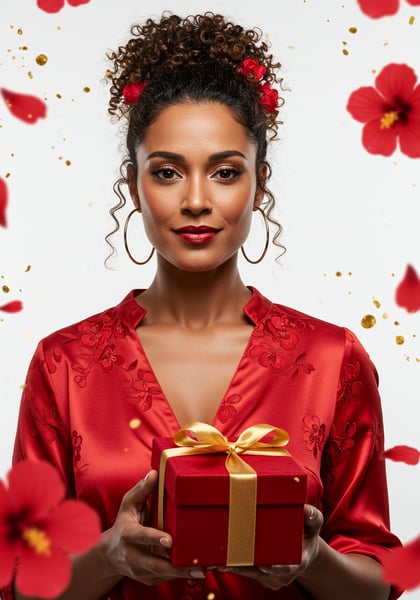 LLM MULHER SEGURANDO PRESENTE NA MÃO PSD EDITÁVEL 2