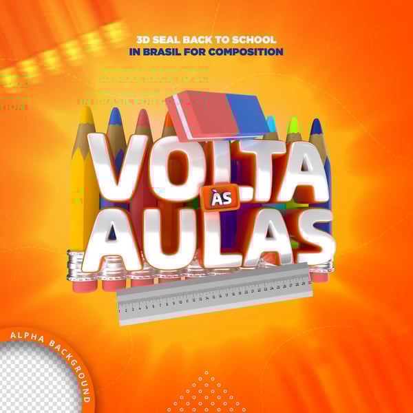 ELEMENTO 3D VOLTA ÀS AULAS MATERIAL ESCOLAR LÁPIS PNG