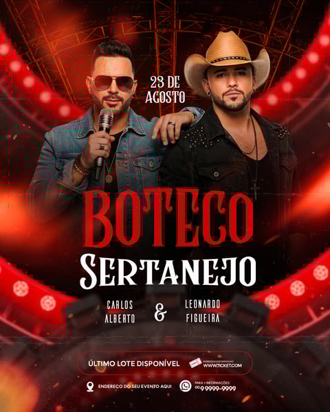 FLYER PARA EVENTO SHOW ARTISTA SERTANEJO PSD EDITÁVEL FEED 8