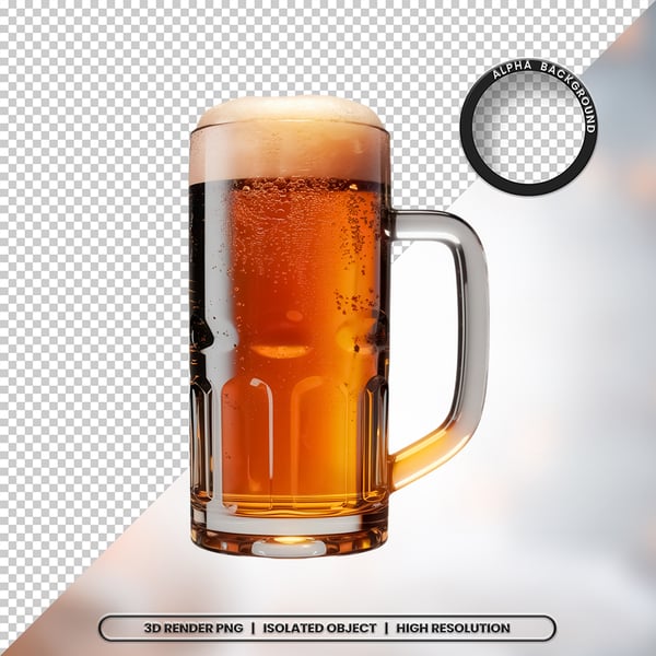 3D RENDER COPO DE CERVEJA BEBIDA ELEMENTO ÍCONE PSD PNG