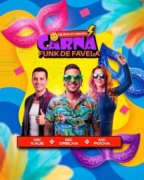 POST FEED CARNAVAL FESTA FOLIA FUNK DE FAVELA NEON ROSA DOURADO VIBRANTE PSD EDITÁVEL