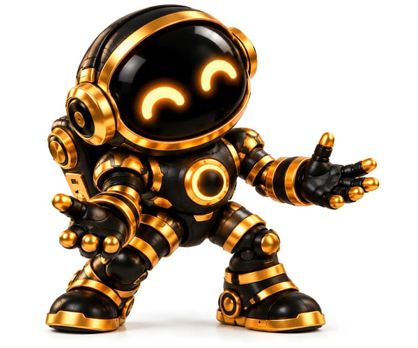 ROBÔ MASCOTE DOURADO DE BRAÇOS ABERTOS