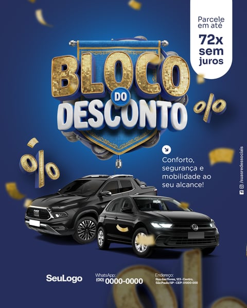 Bloco do Desconto 72x Sem Juros Carros Promoção PSD Editável