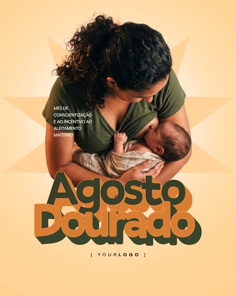AGOSTO DOURADO MÃE AMAMENTANDO VISTA SUPERIOR POST INSTAGRAM PSD EDITÁVEL
