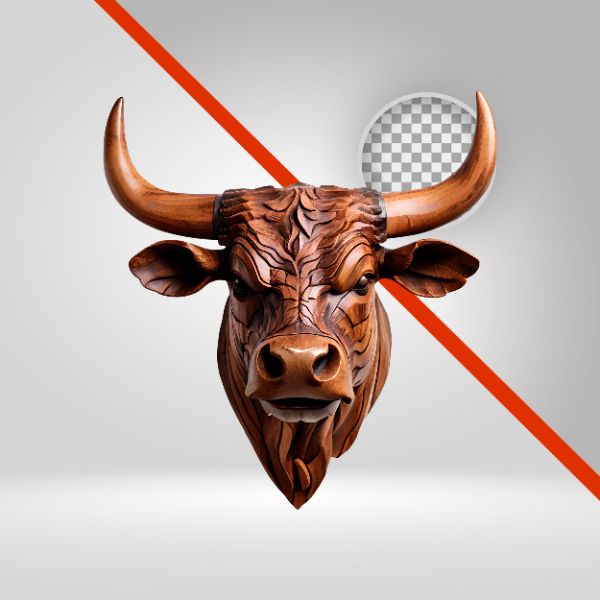 TOURO DE MADEIRA 3D, BOI, CABEÇA DE BOI, ESCULTURA 3D, COMPOSIÇÃO PARA VAQUEJADA, RODEIO, SERTANEJO, ELEMENTO PNG