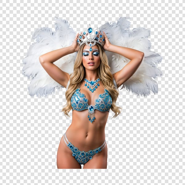 MULHER LOIRA BONITA COM FANTASIA DO CARNAVAL AZUL 3