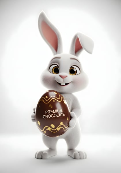 COELHINHO DA PÁSCOA BRANCO SEGURANDO UM OVO DE CHOCOLATE 02