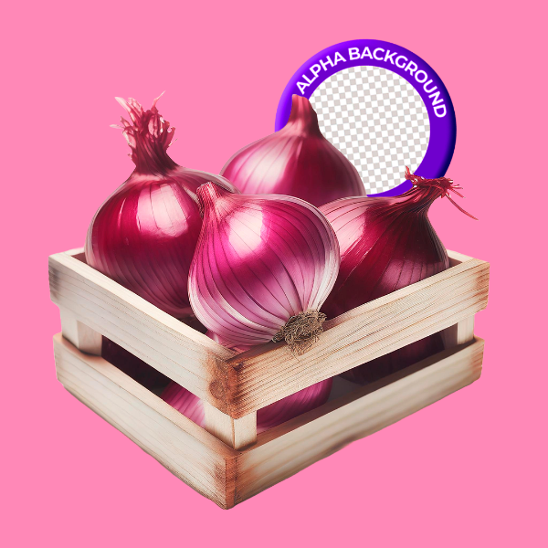 ELEMENTO CAIXOTE COM CEBOLA PARA COMPOSIÇÃO PNG TRANSPARENTE SEM FUNDO