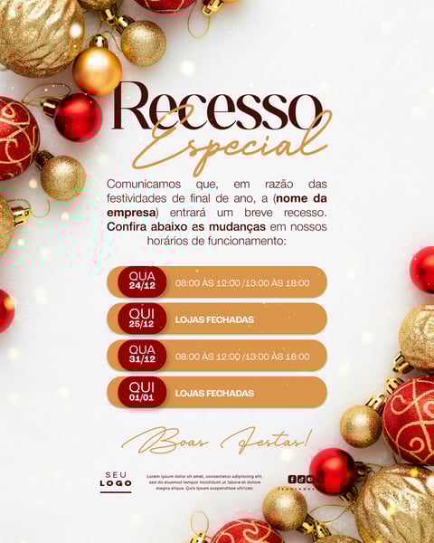 HORÁRIO ESPECIAL RECESSO FINAL DE ANO SOCIAL MEDIA PSD EDITÁVEL 2