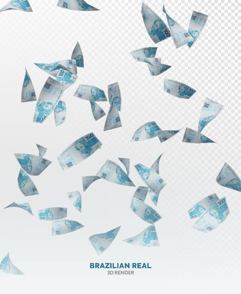CHUVA DE DINHEIRO NOTAS DE 100 REAIS ELEMENTO 3D REALISTA