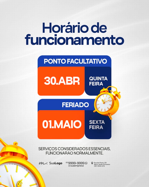 COMUNICADO DE HORÁRIO ESPECIAL DE FUNCIONAMENTO SOCIAL MEDIA PSD EDITÁVEL 1