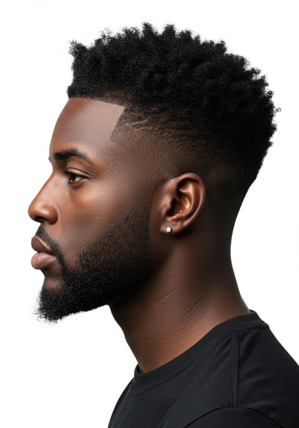 HOMEM NEGRO COM CORTE DEGRADÊ VISTA DIREITA BLUSA PRETA