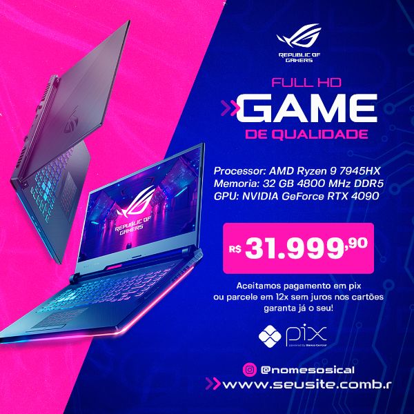 FEED SOCIAL MEDIA GAME PLAY DE QUALIDADE NOTEBOOK GAMER ROG PSD EDITÁVEL