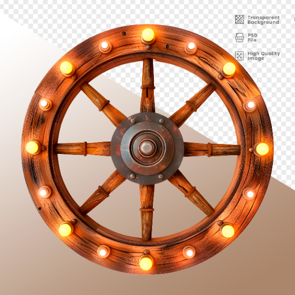 RODA DE MADEIRA COM LUZ - ELEMENTO 3D PARA COMPOSIÇÃO - WOOD